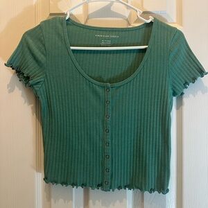 American Eagle Outfitters Teal Ribbed Crop Top